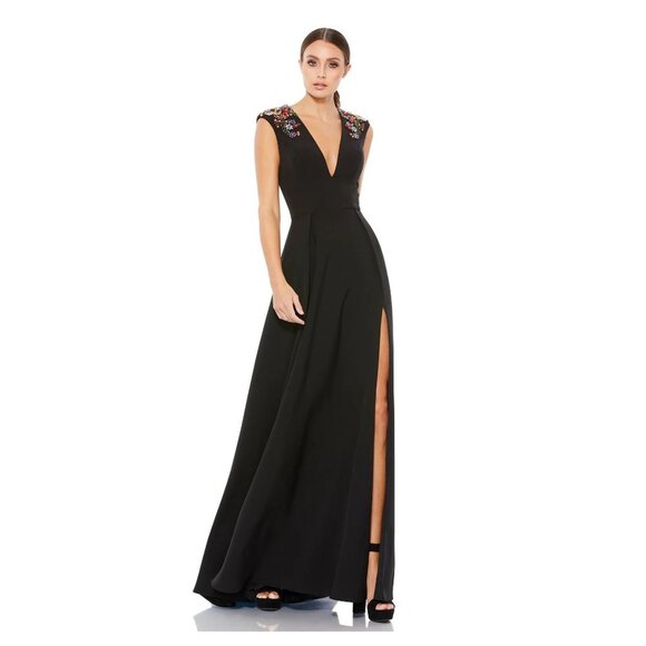 Mac Duggal Ieena Beaded V Neck Gown NWT